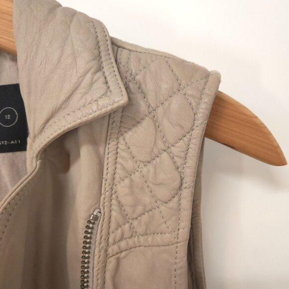 AllSaints Spitalfields Jacks Place Tan Quilted Leather Vest Women's Size 12 - Picture 4 of 12